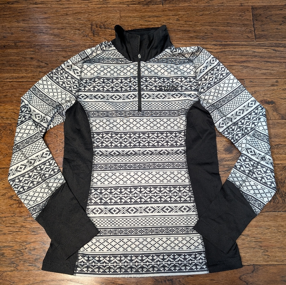Swix Women's Black & White Patterned Quarter Zip Pullover Midlayer Size Small